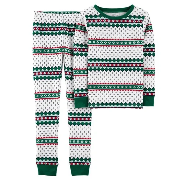 Carter’s Kids Fair Isle Winter Christmas Shirt and Pants Pajamas - Picture 1 of 2